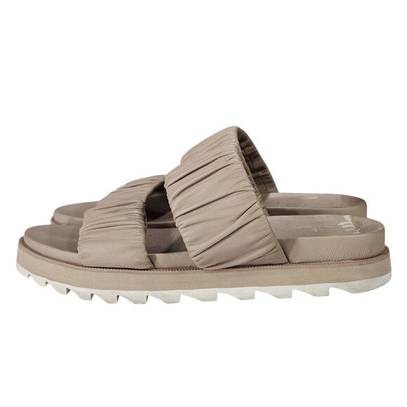 Sorel Slides Sandals sz 7 Women Roaming Two Strap Chunky Beige Tan White Stretch - Picture 3 of 13